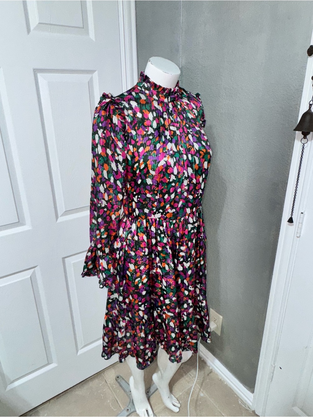 Etcetera Multi-Color Pleated Long-Sleeve Midi Dress